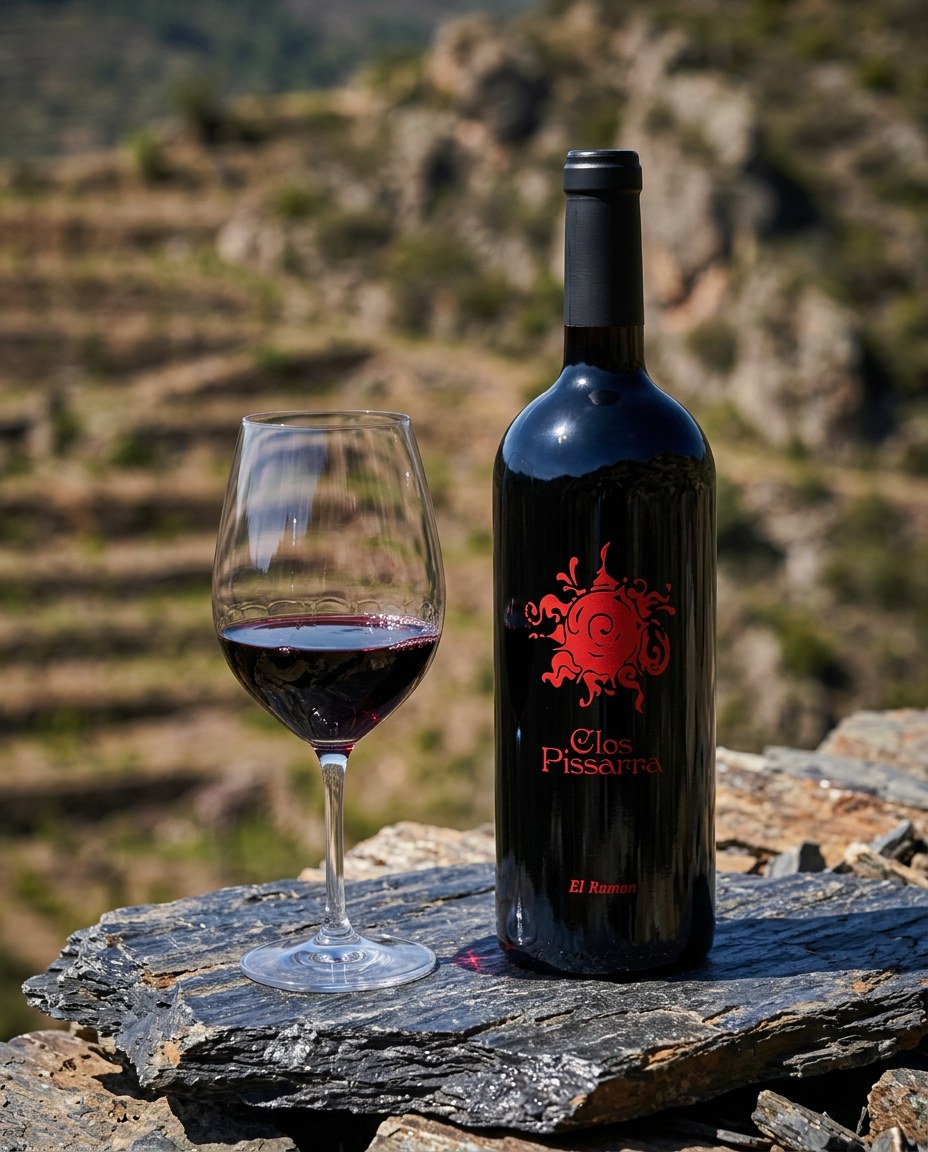 Clos Pissarra El Ramon bottle and a glass of the wine