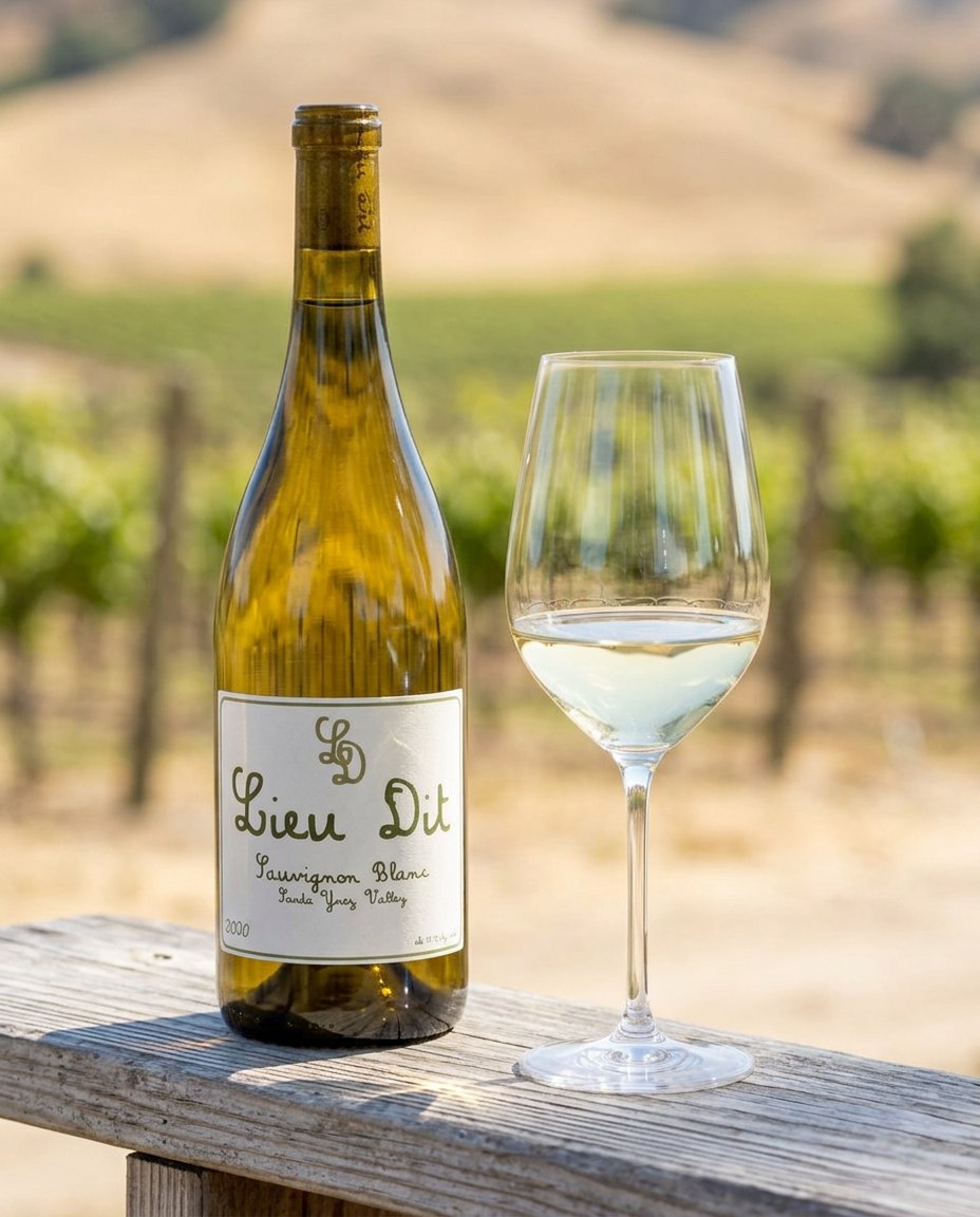 Lieu Dit Sauvignon Blanc bottle and a glass of the wine