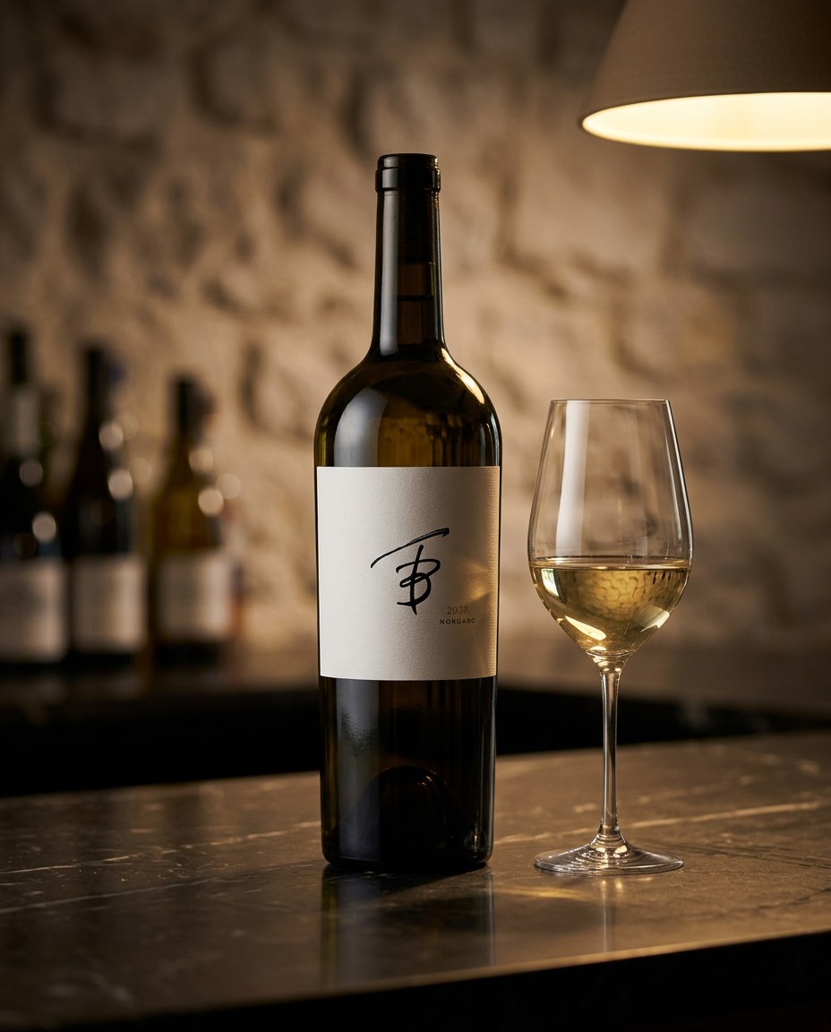 T. Berkley Norgard Vineyard Chenin Blanc bottle and a glass of the wine