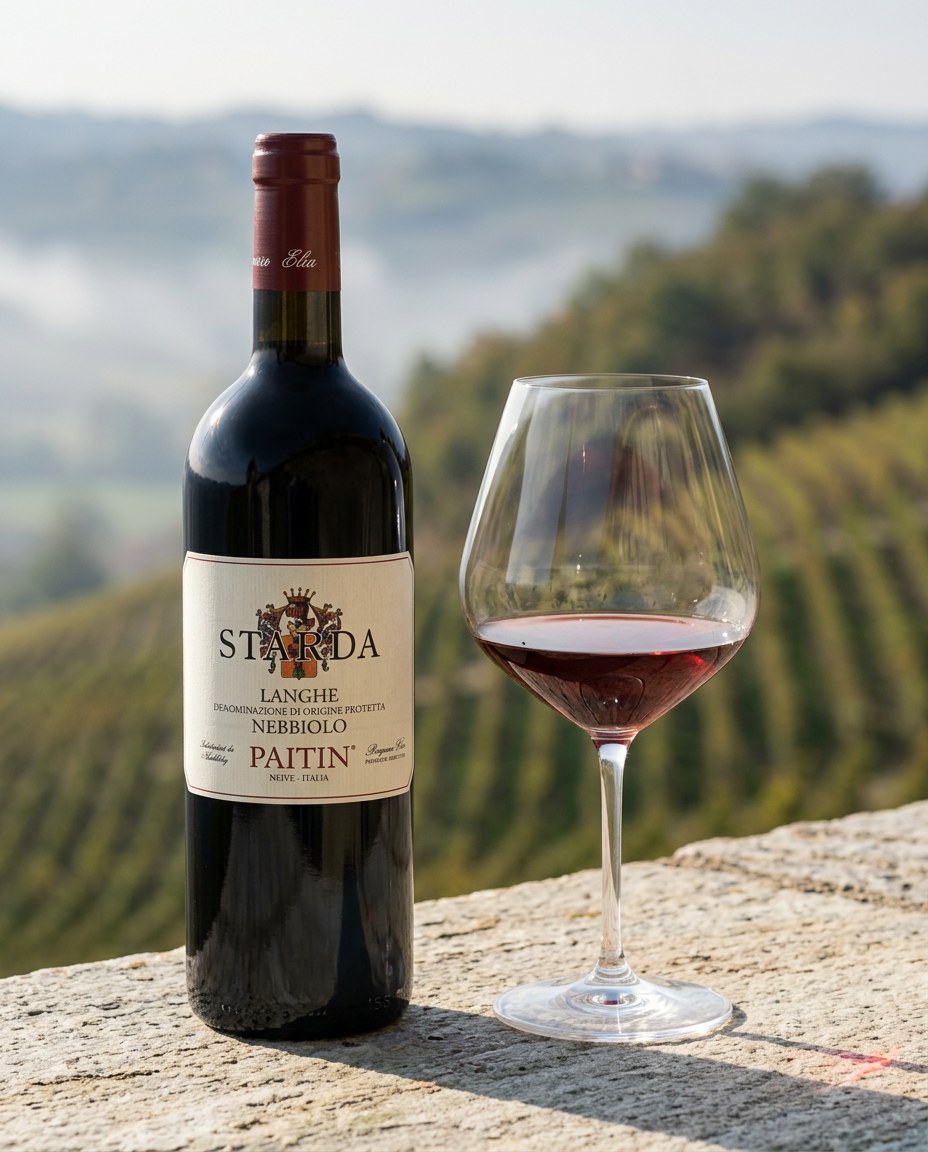 Paitin Starderi Langhe Nebbiolo bottle and a glass of the wine