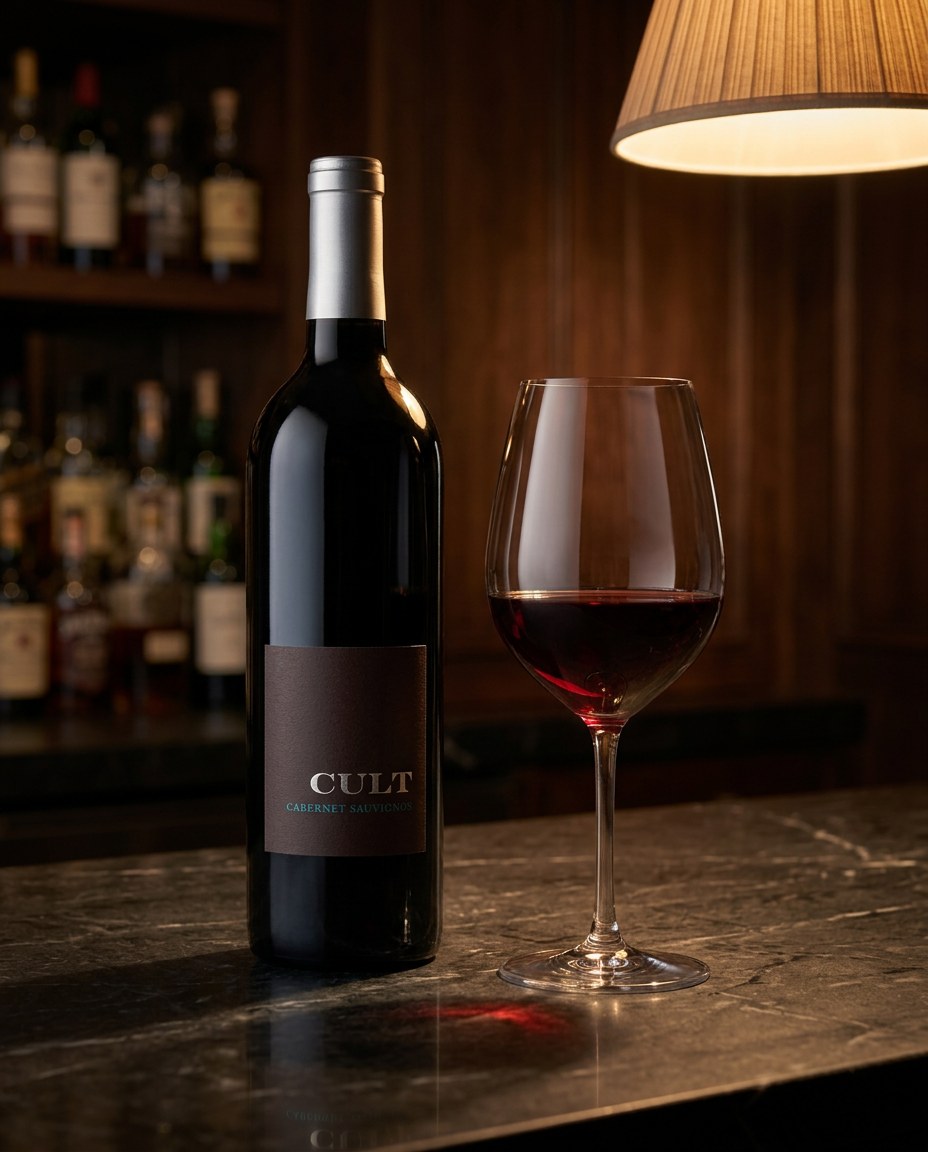 Cult Cabernet Sauvignon bottle and a glass of the wine