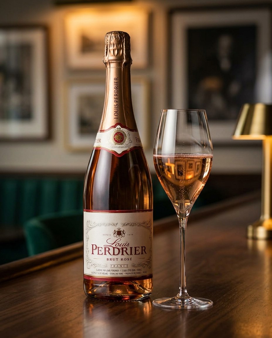 Louis Perdrier Brut Rosé NV bottle and a glass of the wine