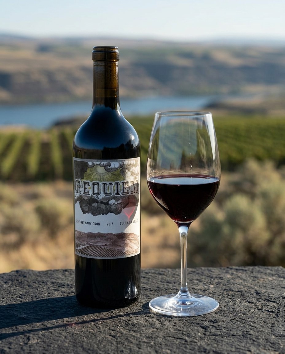Requiem Cabernet Sauvignon bottle and a glass of the wine