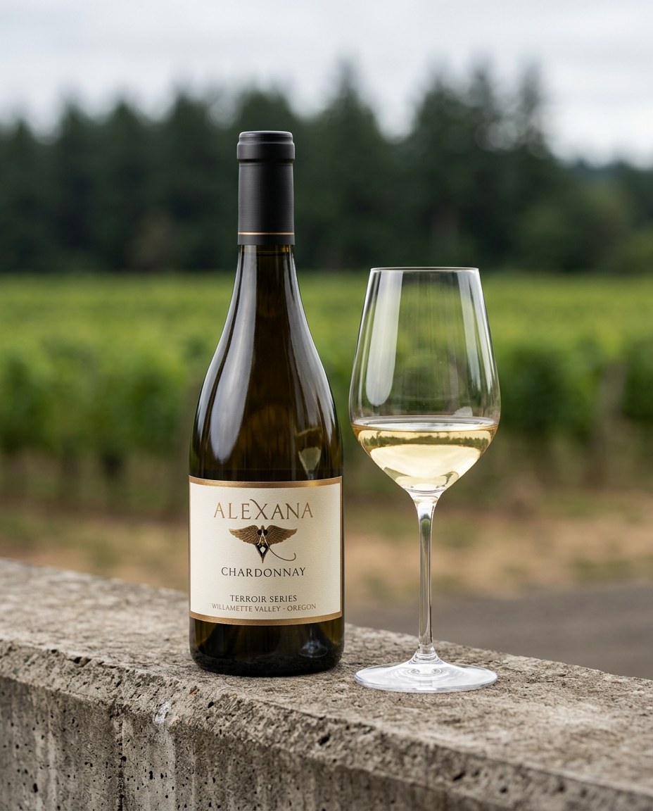 Alexana Terroir Series Chardonnay bottle and a glass of the wine