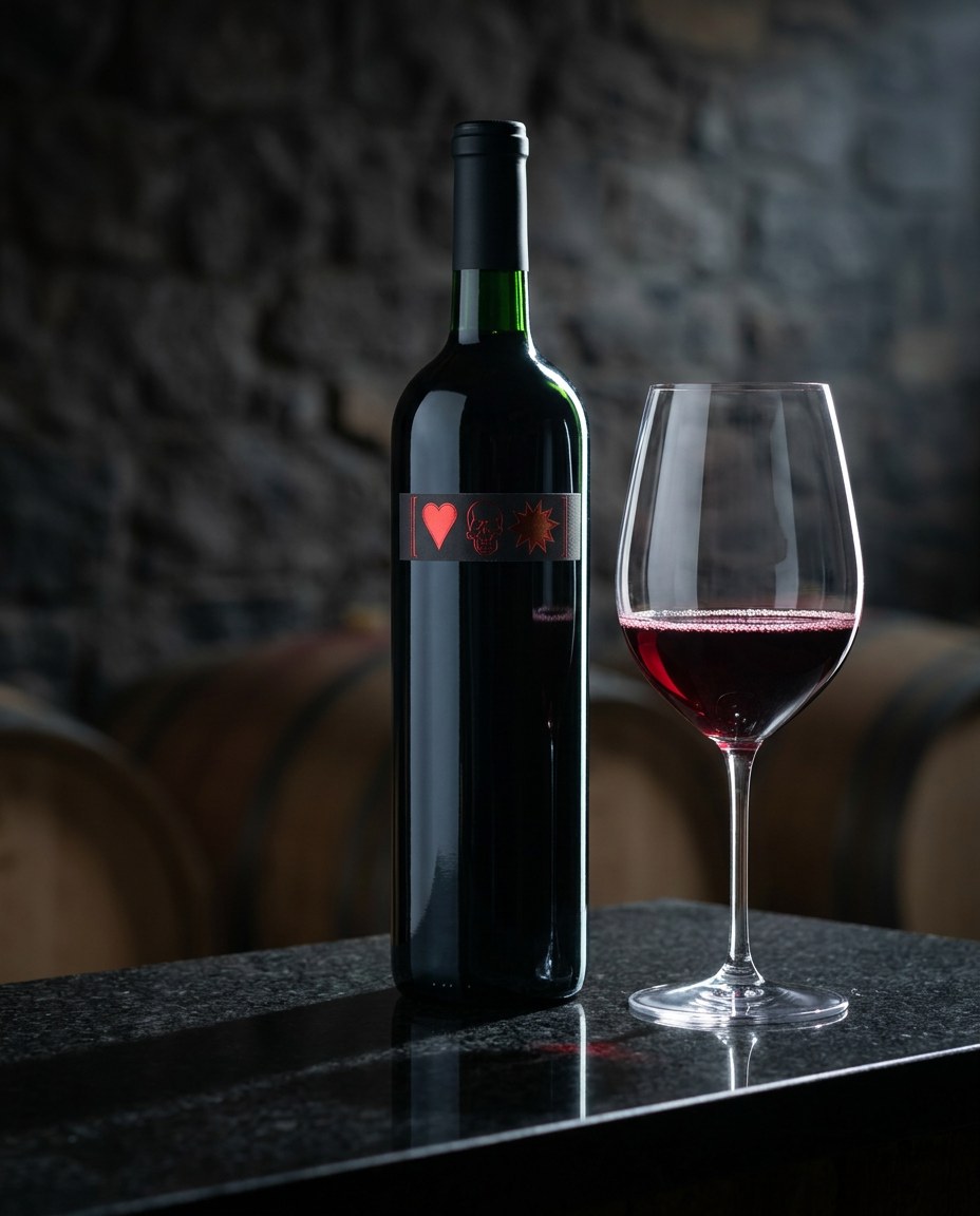 Revolver Peace, Love & Understanding Red Blend bottle and a glass of the wine