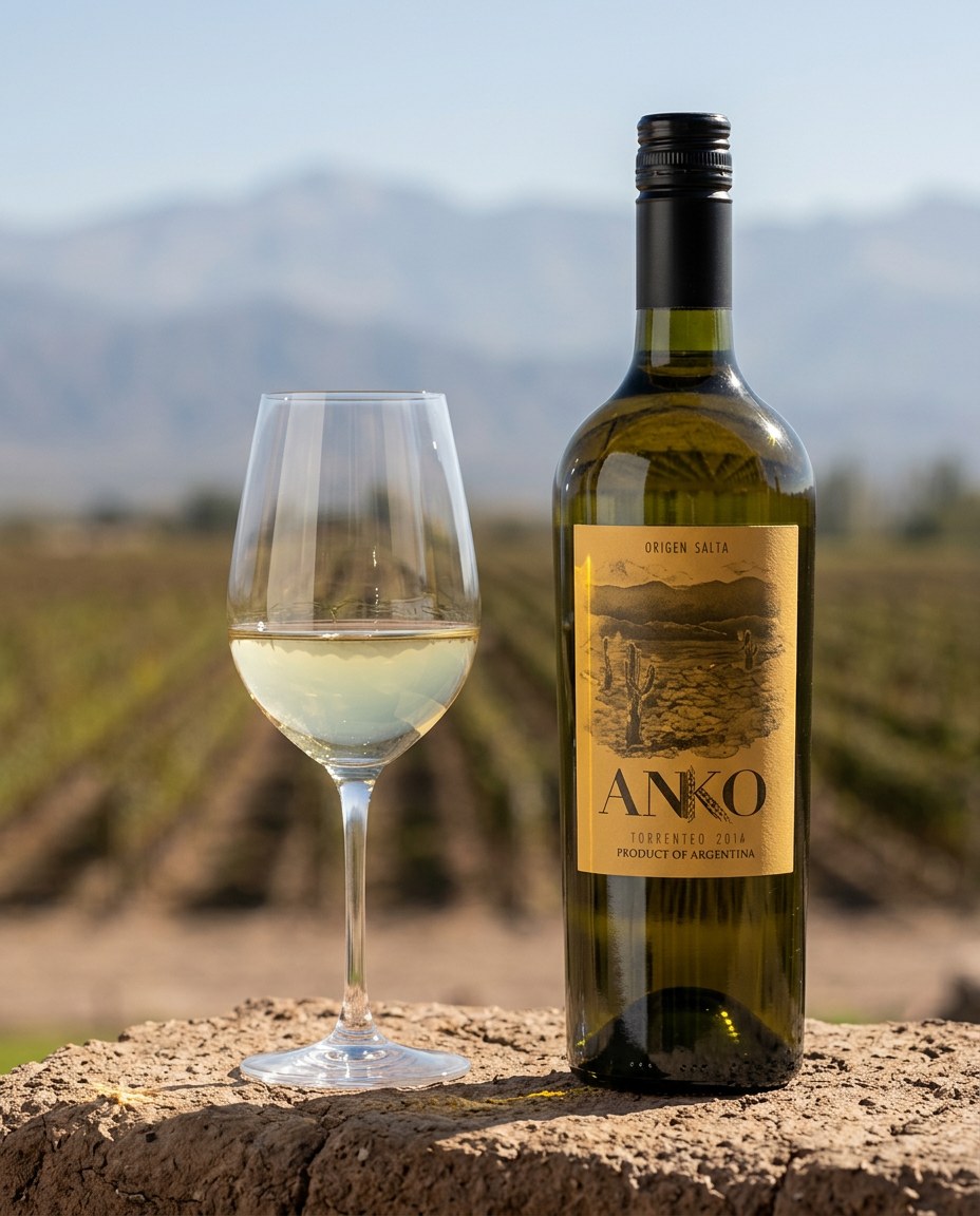 Anko Torrontes bottle and a glass of the wine