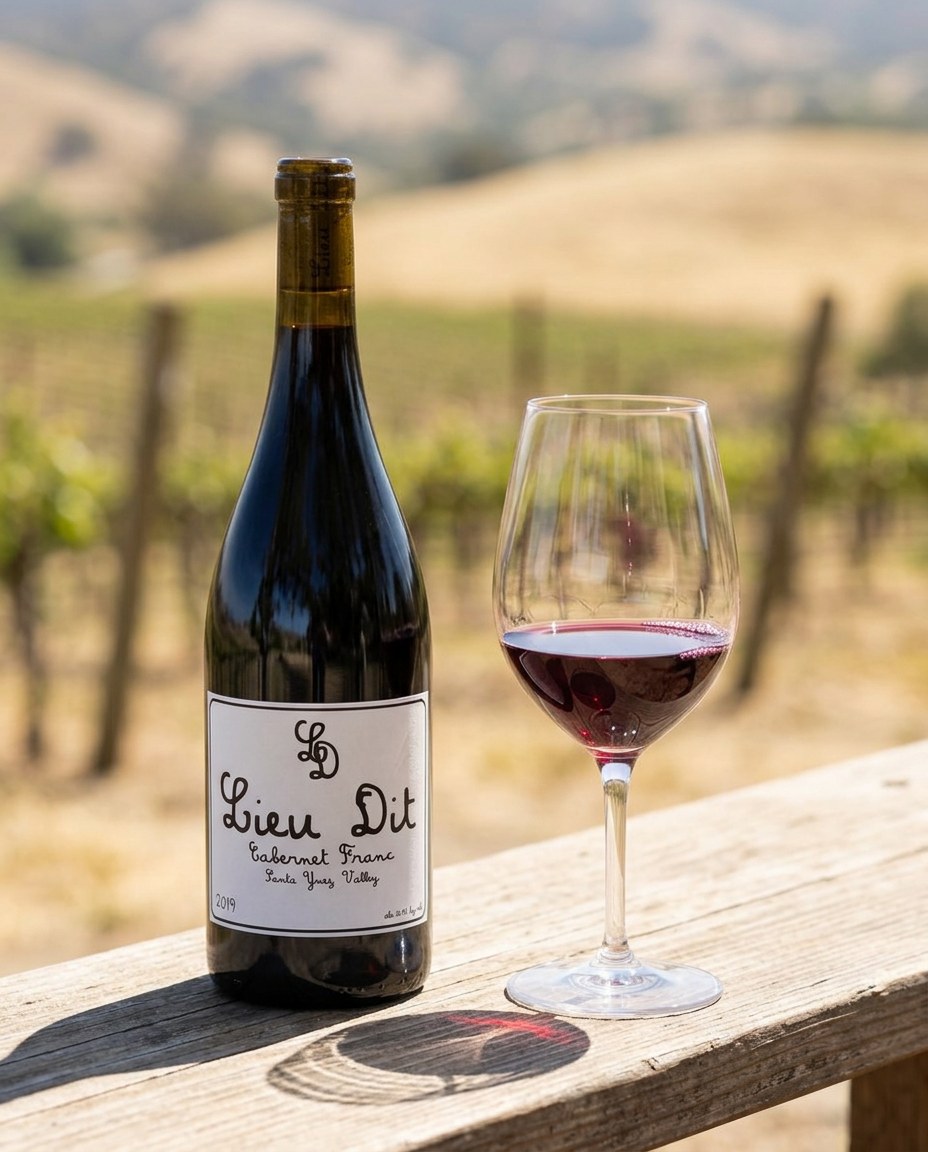 Lieu Dit Cabernet Franc bottle and a glass of the wine