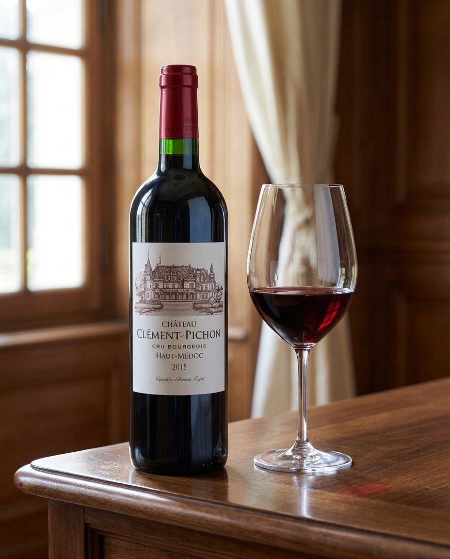 Château Clément-Pichon, Haut Médoc bottle and a glass of the wine